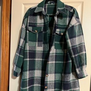 Long Plaid Shacket with Pockets